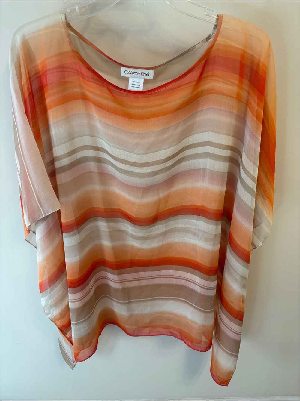 Coldwater Creek Striped Sheer Poncho in Orange, Cream, Tan